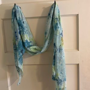 Scarf, light blues with hits of yellow and silver sparkle